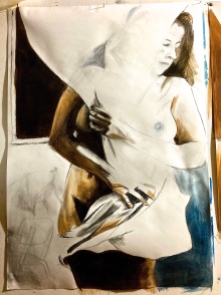 'Wrapped', Oil on paper, charcoal 70 x 100cm